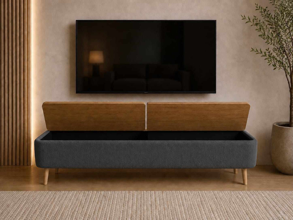 Drewniana szafka pod telewizor „Sarven” – 120 x 30 x 45 cm – antracyt