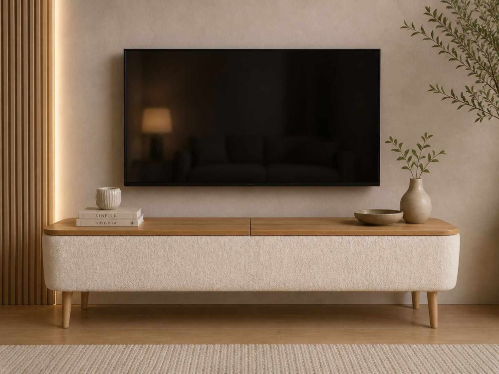 Drewniana szafka pod telewizor „Sarven” – 120 x 30 x 45 cm – biała