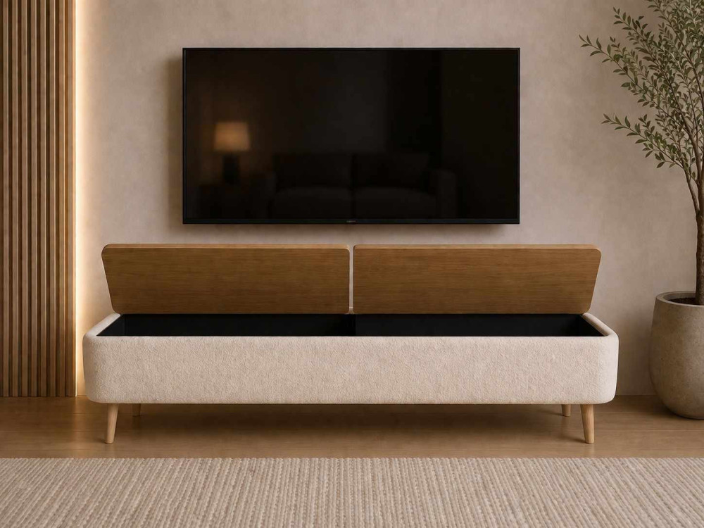 Drewniana szafka pod telewizor „Sarven” – 120 x 30 x 45 cm – biała