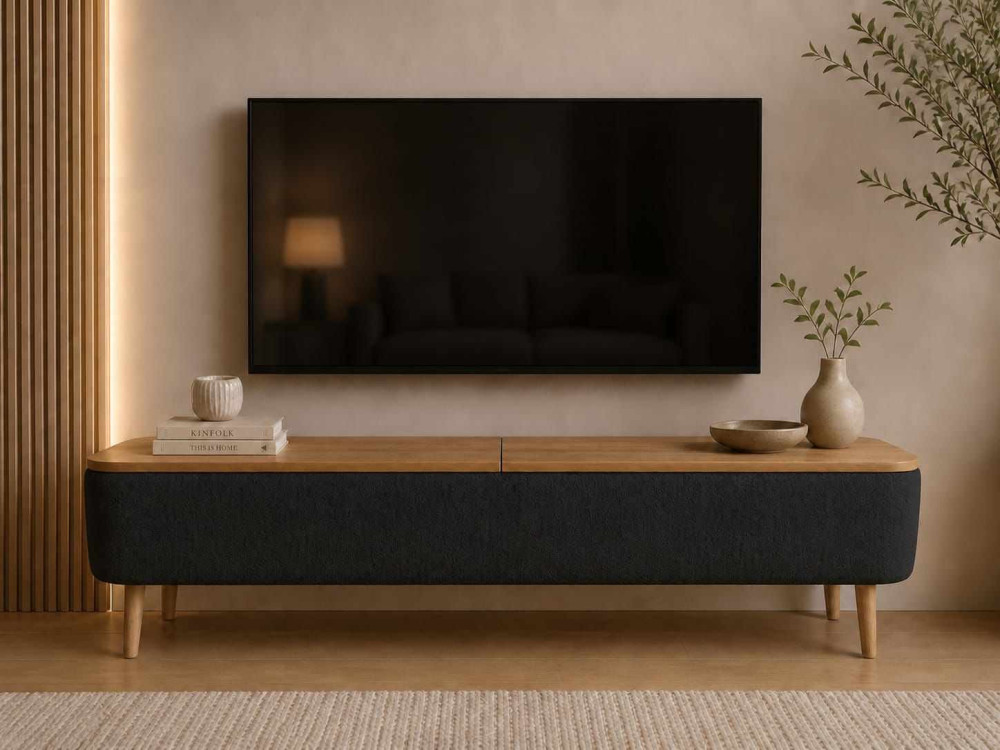 Drewniana szafka pod telewizor „Sarven” – 120 x 30 x 45 cm – czarna