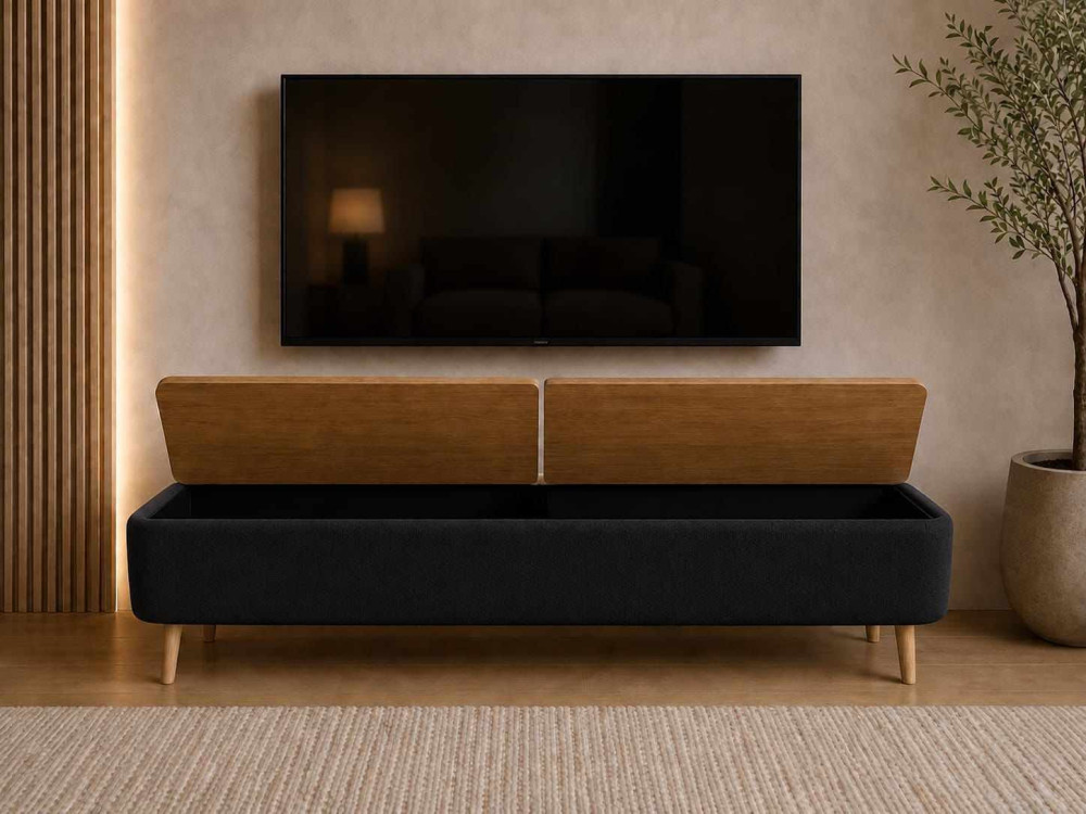 Drewniana szafka pod telewizor „Sarven” – 120 x 30 x 45 cm – czarna