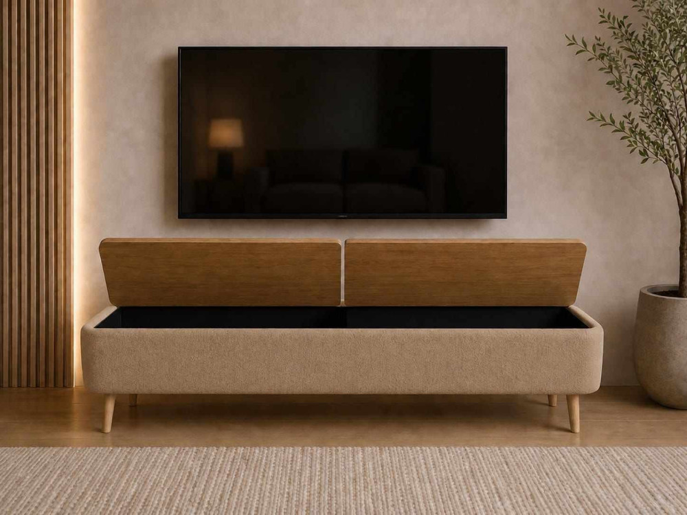 Drewniana szafka pod telewizor „Sarven” – 120 x 30 x 45 cm – beżowa