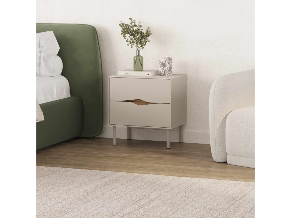 Drewniany stolik nocny „MARQUISE” – 50 x 35 x 52 cm – kamionka / ciemne drewno oud