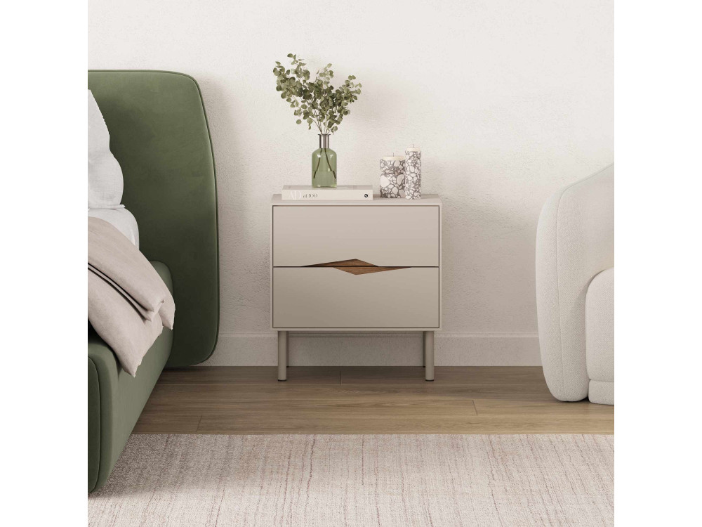 Drewniany stolik nocny „MARQUISE” – 50 x 35 x 52 cm – kamionka / ciemne drewno oud