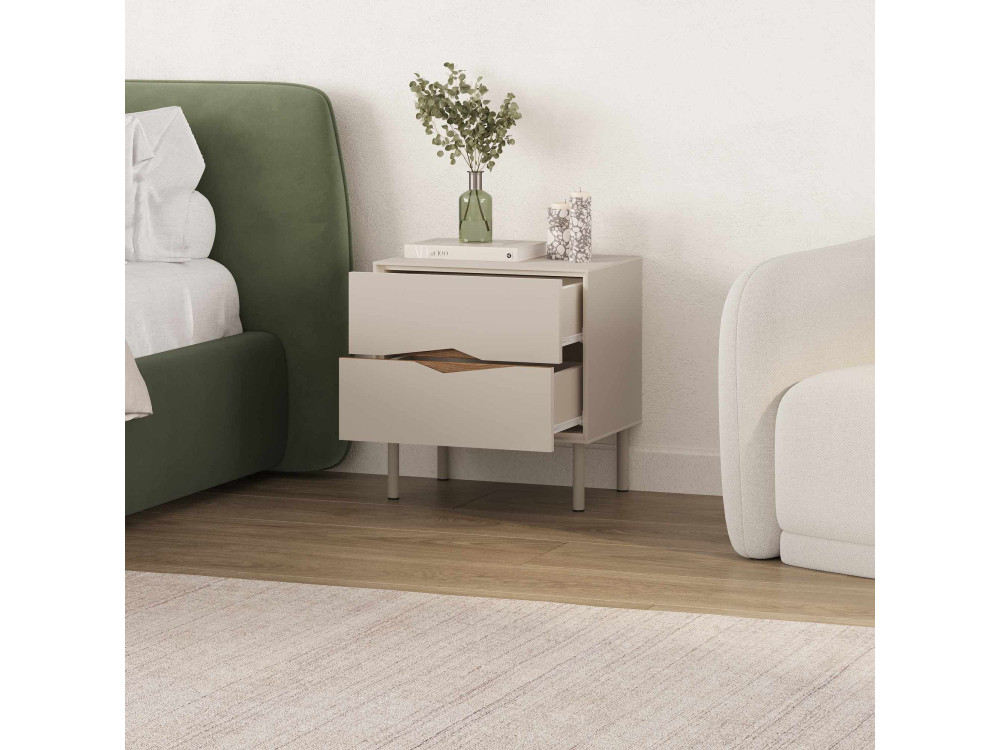 Drewniany stolik nocny „MARQUISE” – 50 x 35 x 52 cm – kamionka / ciemne drewno oud