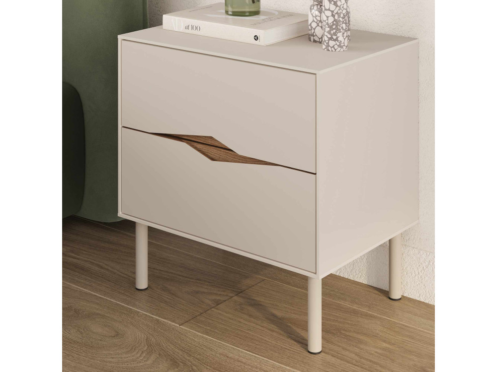 Drewniany stolik nocny „MARQUISE” – 50 x 35 x 52 cm – kamionka / ciemne drewno oud
