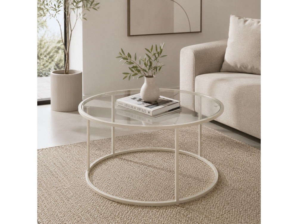 Drewniany stolik kawowy „Beige-Trs-80-Nrd-Srk” – 80 x 80 x 43 cm – beżowy