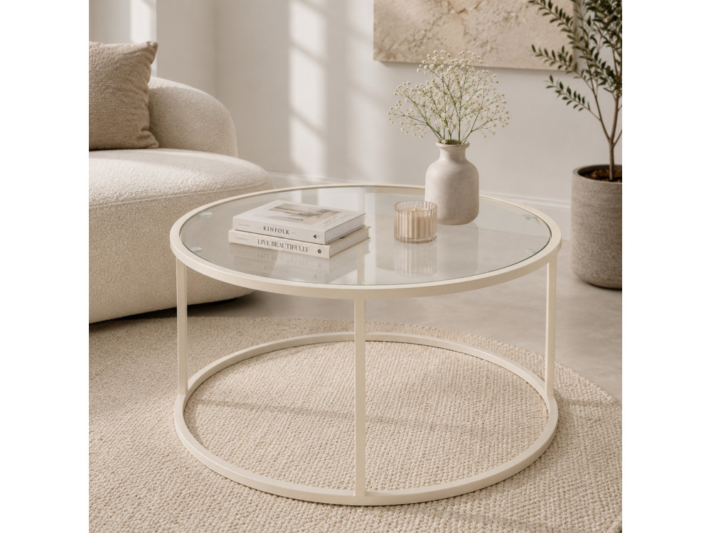 Drewniany stolik kawowy „Beige-Trs-80-Nrd-Srk” – 80 x 80 x 43 cm – beżowy
