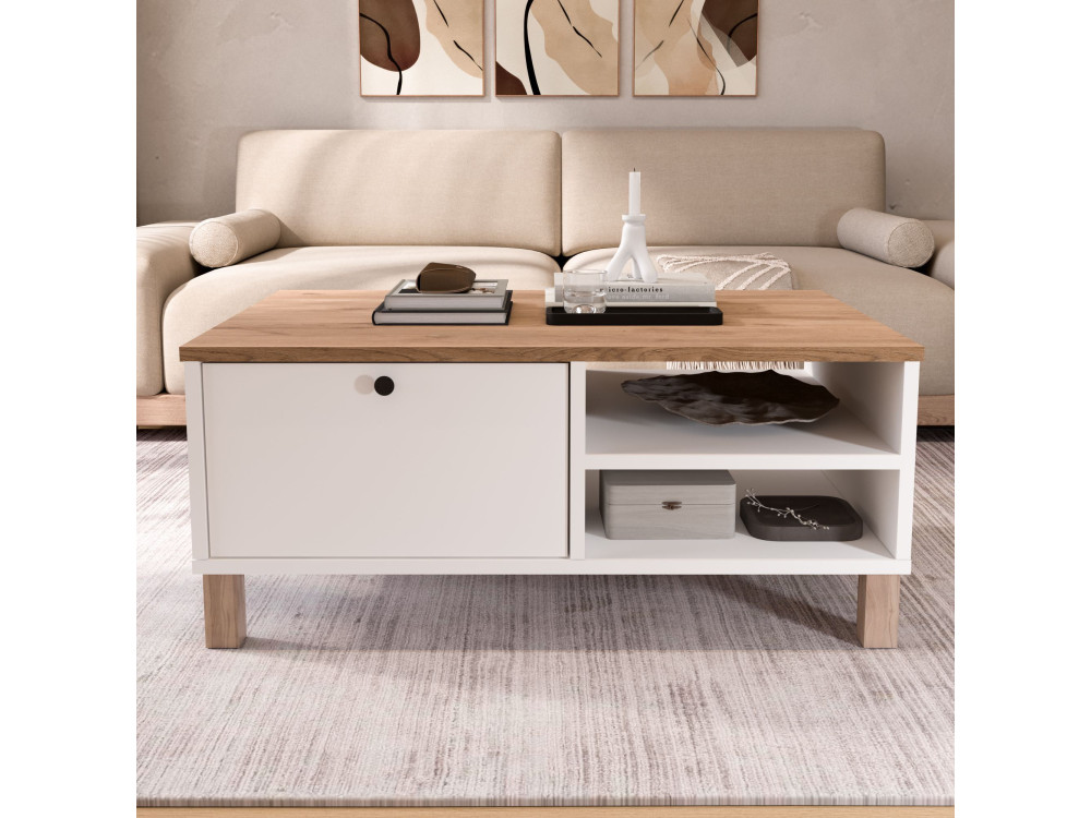 Drewniany stolik kawowy „Nord” – 90 x 60 x 38 cm – biały