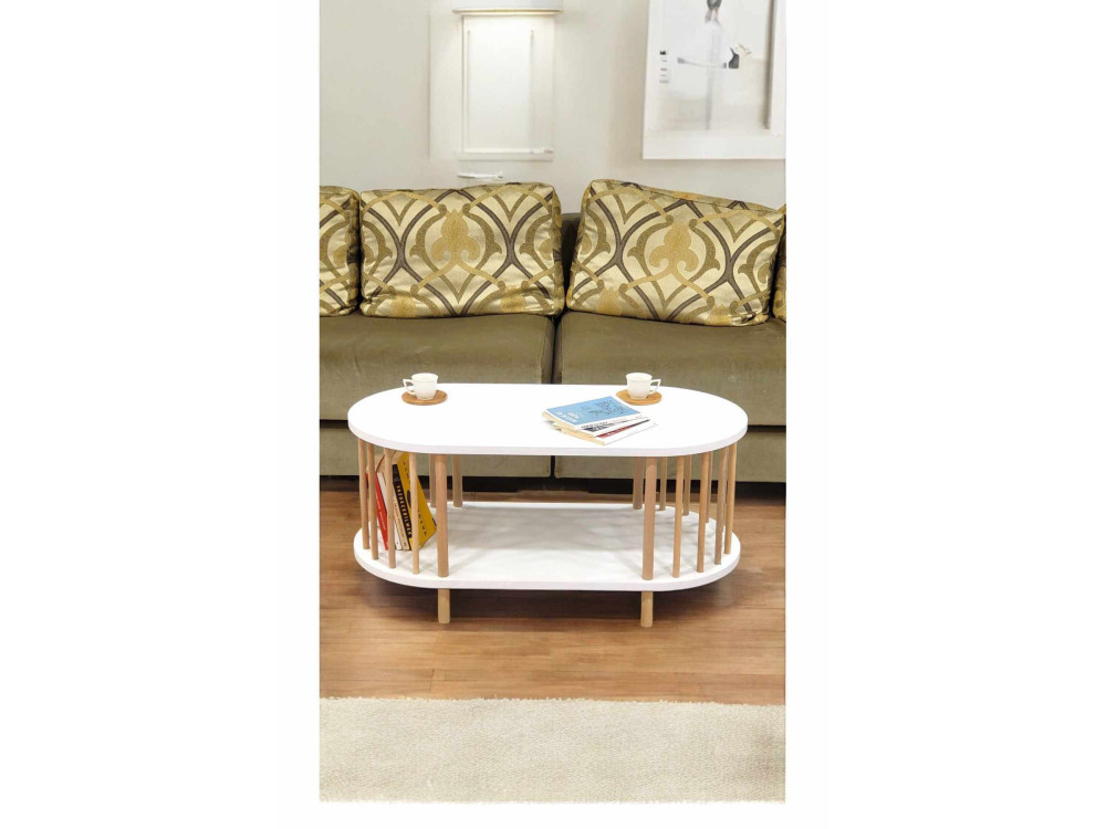 Drewniany stolik kawowy „Peka-0111” – 90 x 45 x 43 cm – biały