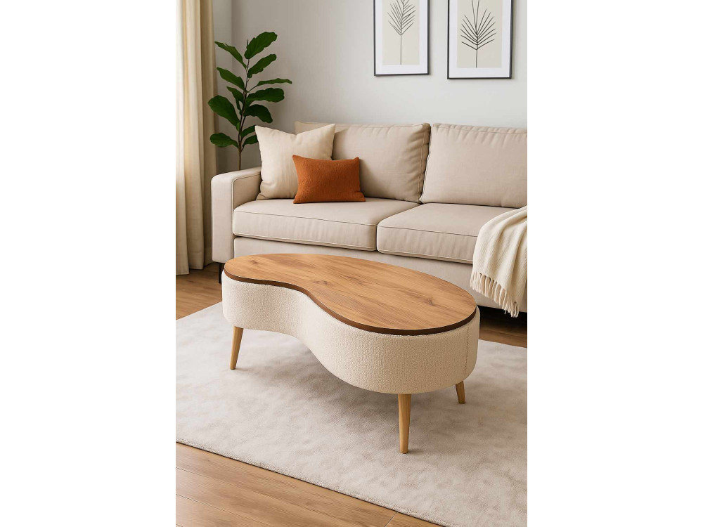 Drewniany stolik kawowy „Vera” – 98 x 50 x 45 cm – beżowy