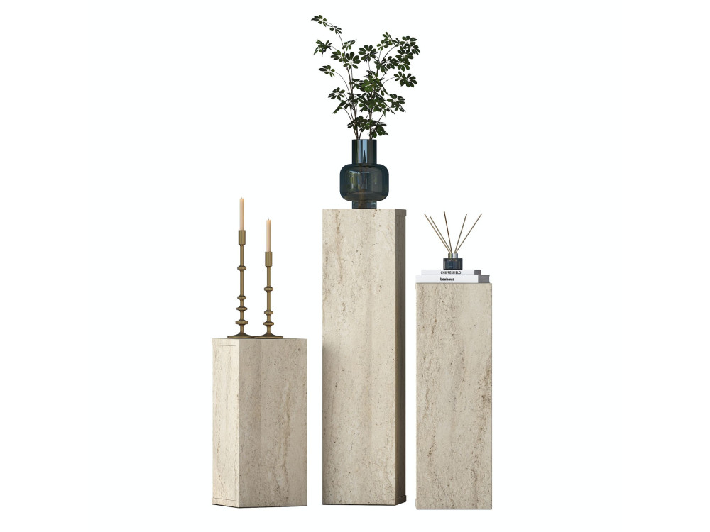 Zestaw drewnianych stolików pomocniczych „AD106” – 20 x 18 x 80 cm – trawertyn