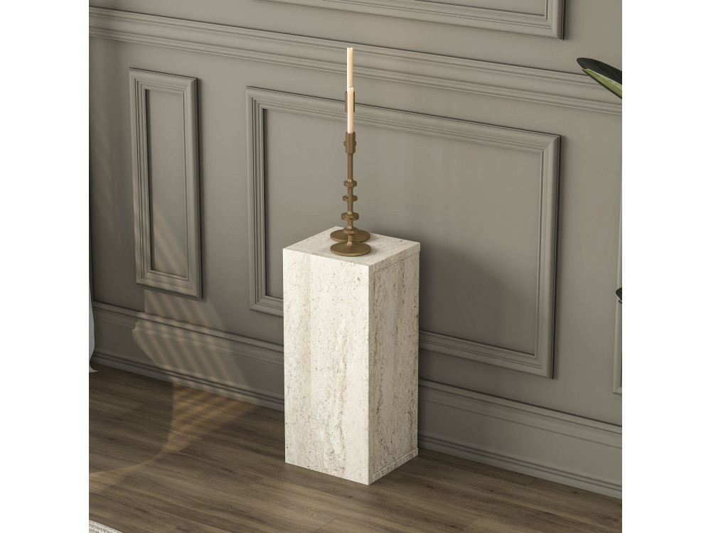 Drewniany stolik pomocniczy „AD109” – 20 x 18 x 45 cm – trawertyn