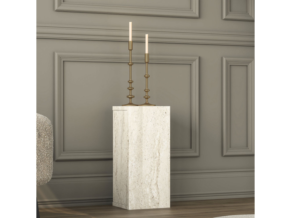Drewniany stolik pomocniczy „AD109” – 20 x 18 x 45 cm – trawertyn