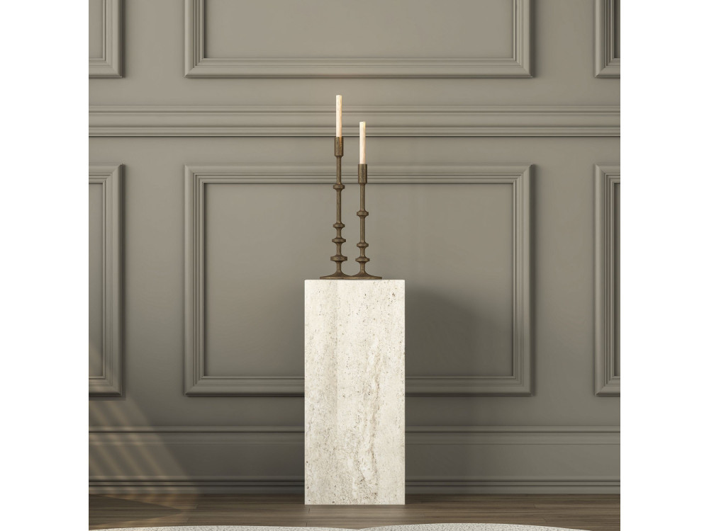 Drewniany stolik pomocniczy „AD109” – 20 x 18 x 45 cm – trawertyn