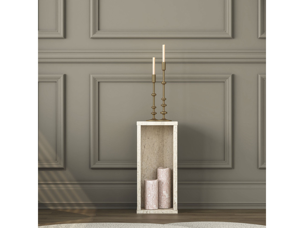 Drewniany stolik pomocniczy „AD109” – 20 x 18 x 45 cm – trawertyn