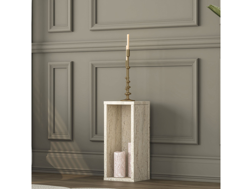 Drewniany stolik pomocniczy „AD109” – 20 x 18 x 45 cm – trawertyn