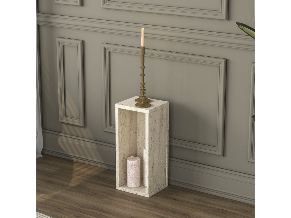 Drewniany stolik pomocniczy „AD109” – 20 x 18 x 45 cm – trawertyn