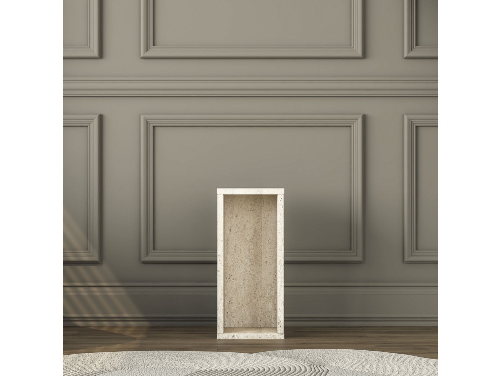 Drewniany stolik pomocniczy „AD109” – 20 x 18 x 45 cm – trawertyn
