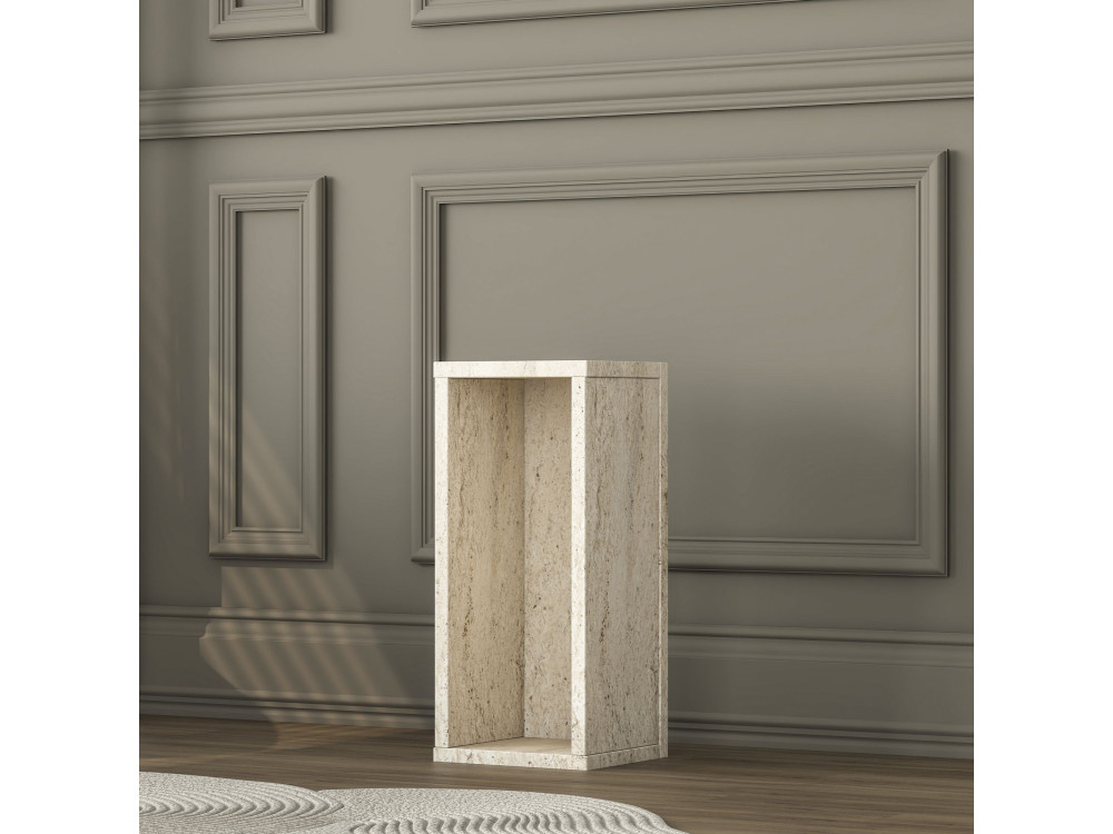 Drewniany stolik pomocniczy „AD109” – 20 x 18 x 45 cm – trawertyn
