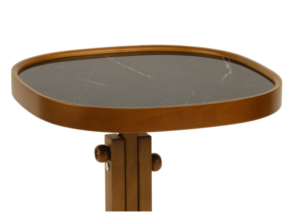 Drewniany stolik pomocniczy „Opus Kare 42” – 42 x 42 x 57 cm – orzech / czarny marmur