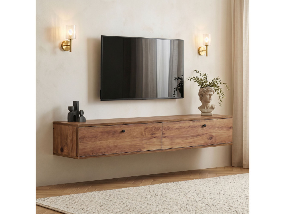 Drewniana szafka pod telewizor „Ligne 160” – 160 x 25 x 25 cm – beżowa