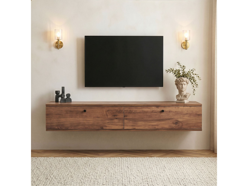 Drewniana szafka pod telewizor „Ligne 160” – 160 x 25 x 25 cm – beżowa