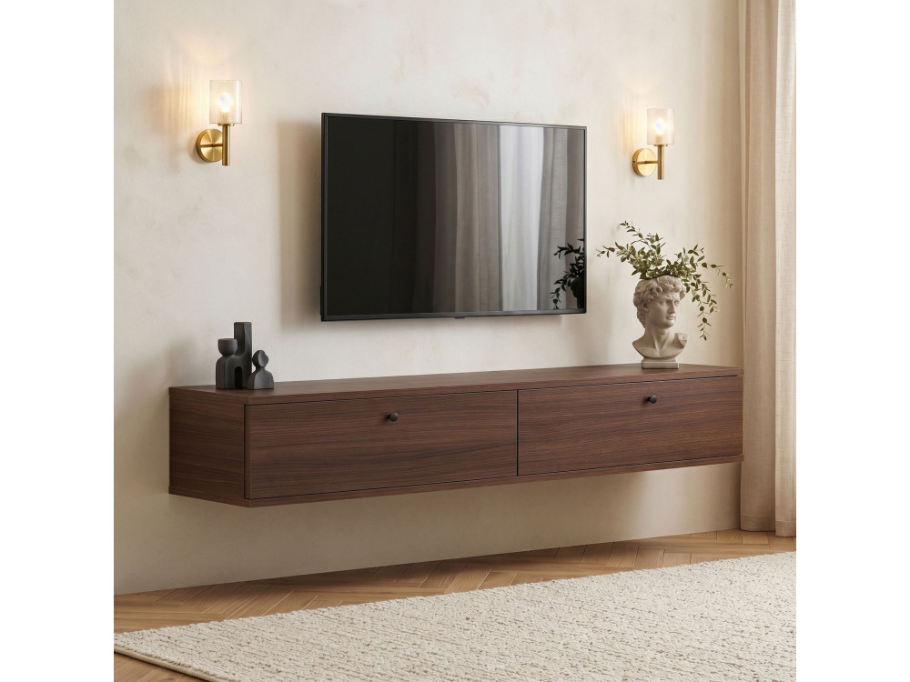 Drewniana szafka pod telewizor „Ligne 160” – 160 x 25 x 25 cm – orzech
