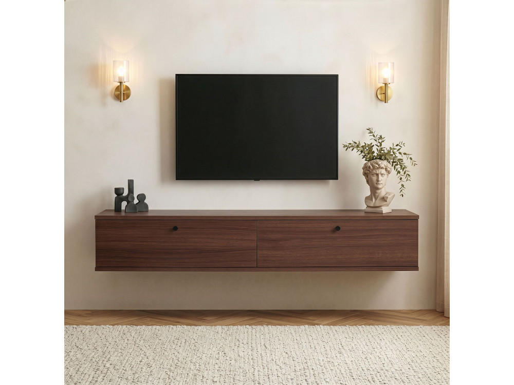 Drewniana szafka pod telewizor „Ligne 160” – 160 x 25 x 25 cm – orzech