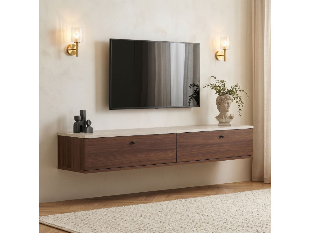 Drewniana szafka pod telewizor „Ligne 160” – 160 x 25 x 25 cm – brązowa