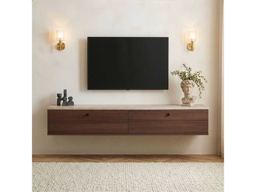 Drewniana szafka pod telewizor „Ligne 160” – 160 x 25 x 25 cm – brązowa