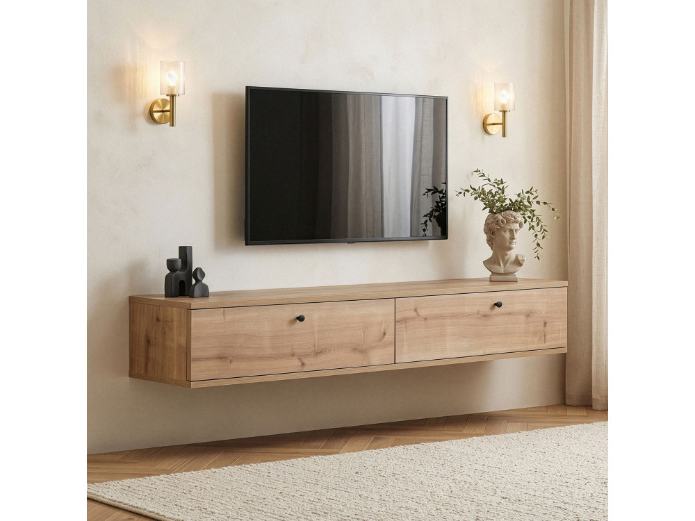 Drewniana szafka pod telewizor „Ligne 160” – 160 x 25 x 25 cm – dąb