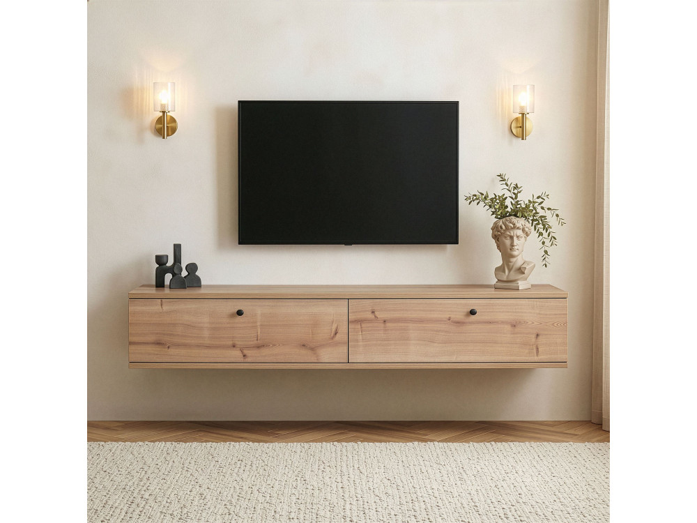 Drewniana szafka pod telewizor „Ligne 160” – 160 x 25 x 25 cm – dąb
