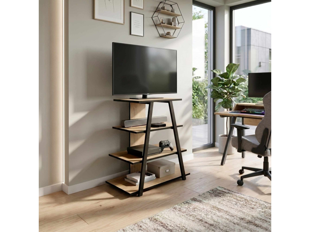 Drewniana szafka pod telewizor „LYNO” – 70 x 41 x 80 cm – beżowa