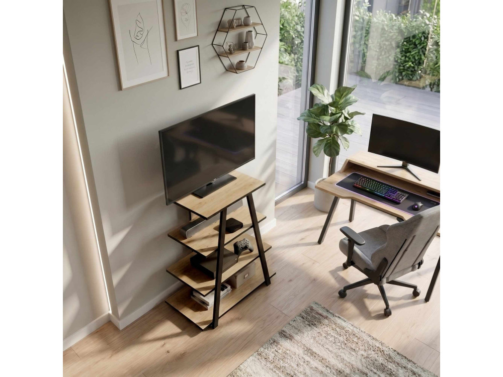 Drewniana szafka pod telewizor „LYNO” – 70 x 41 x 80 cm – beżowa