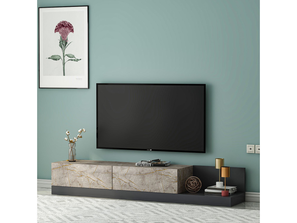 Drewniana szafka pod telewizor „Major” – 180 x 37 x 30 cm – antracyt