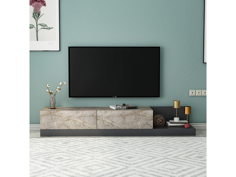 Drewniana szafka pod telewizor „Major” – 180 x 37 x 30 cm – antracyt