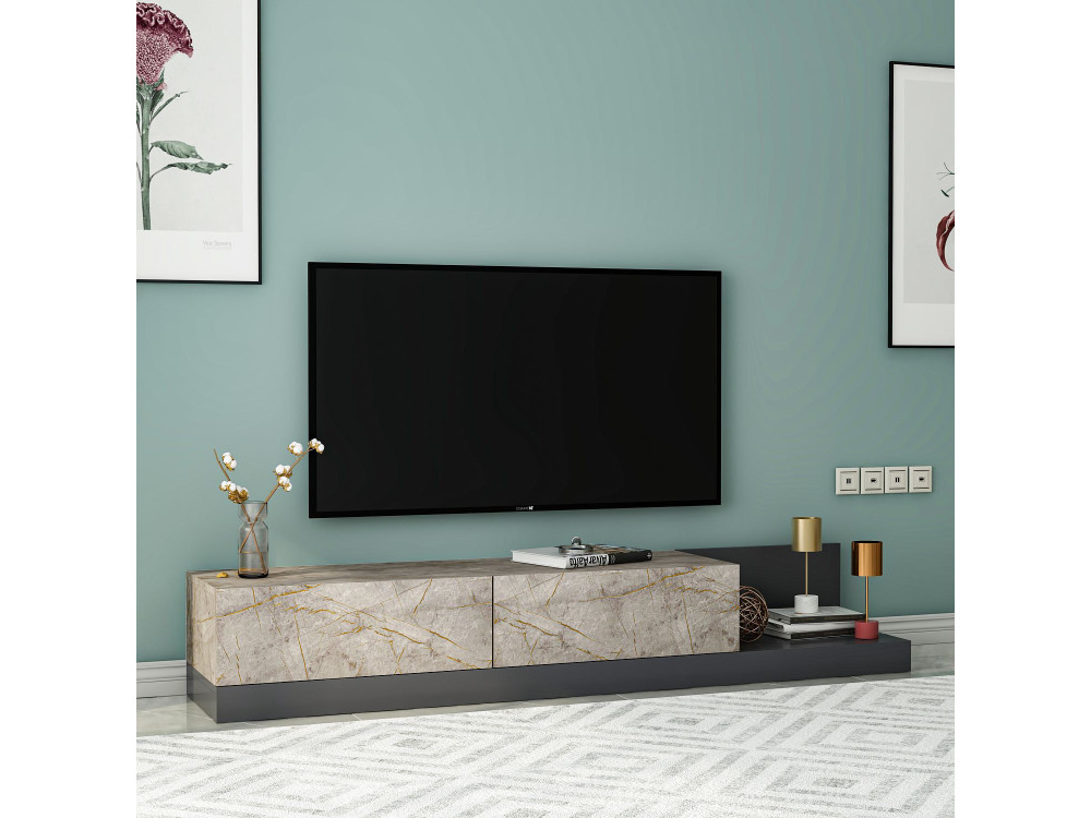 Drewniana szafka pod telewizor „Major” – 180 x 37 x 30 cm – antracyt