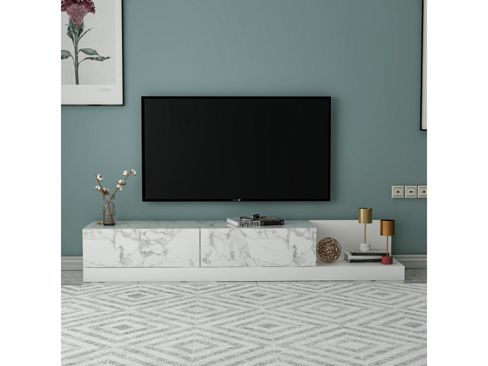 Drewniana szafka pod telewizor „Major” – 180 x 37 x 30 cm – biała