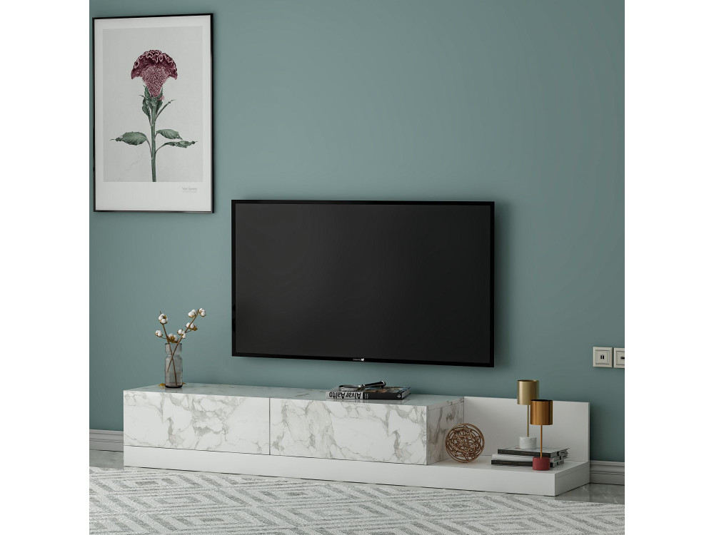 Drewniana szafka pod telewizor „Major” – 180 x 37 x 30 cm – biała