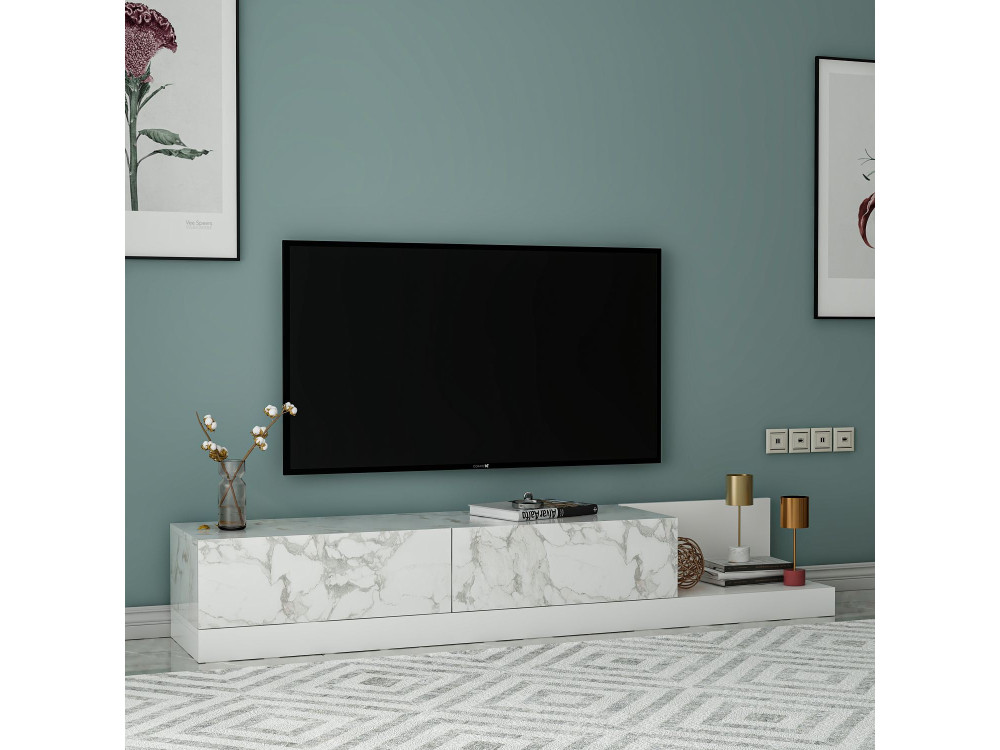 Drewniana szafka pod telewizor „Major” – 180 x 37 x 30 cm – biała