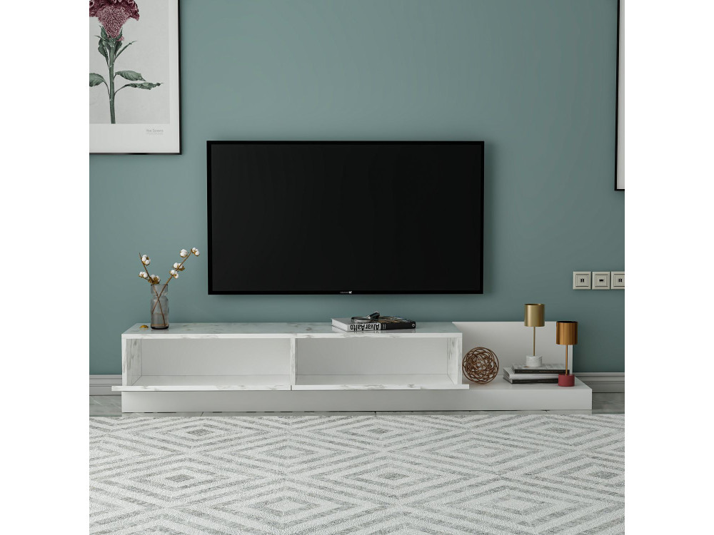 Drewniana szafka pod telewizor „Major” – 180 x 37 x 30 cm – biała