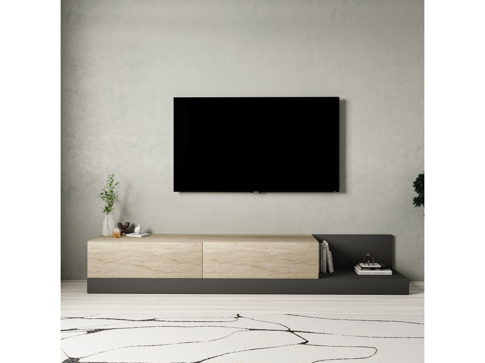 Drewniana szafka pod telewizor „Major” – 180 x 37 x 30 cm – beżowa