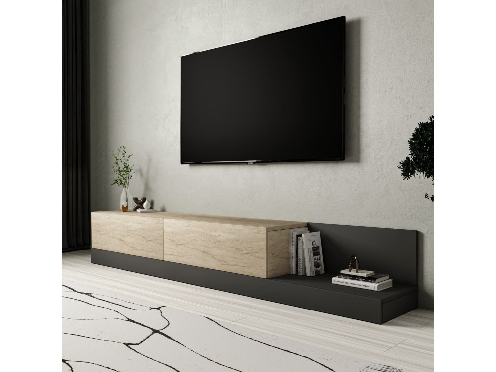 Drewniana szafka pod telewizor „Major” – 180 x 37 x 30 cm – beżowa