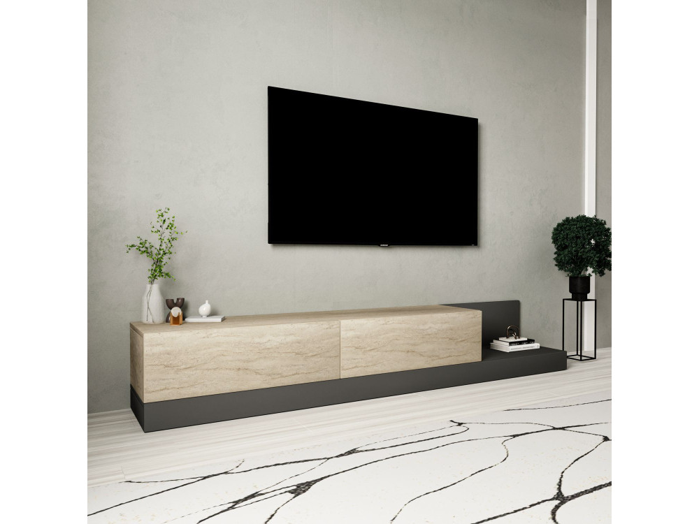 Drewniana szafka pod telewizor „Major” – 180 x 37 x 30 cm – beżowa