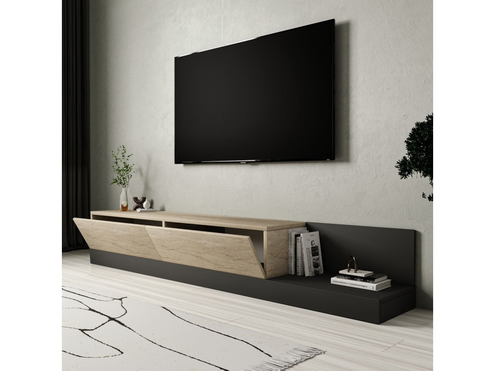 Drewniana szafka pod telewizor „Major” – 180 x 37 x 30 cm – beżowa