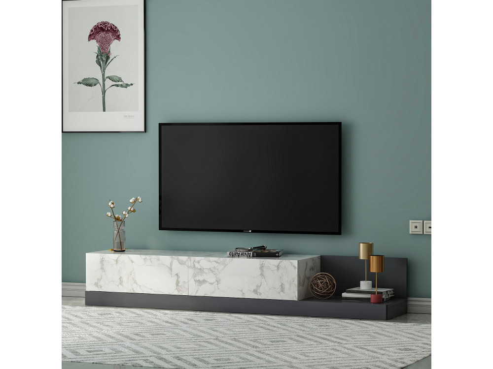 Drewniana szafka pod telewizor „Major” – 180 x 37 x 30 cm – szara
