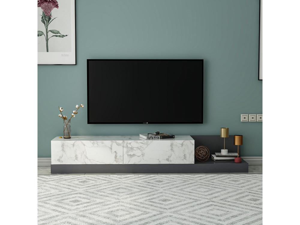 Drewniana szafka pod telewizor „Major” – 180 x 37 x 30 cm – szara