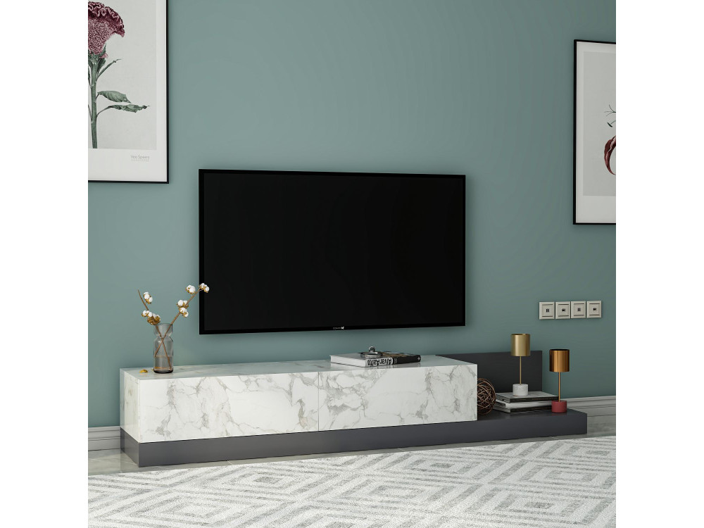 Drewniana szafka pod telewizor „Major” – 180 x 37 x 30 cm – szara