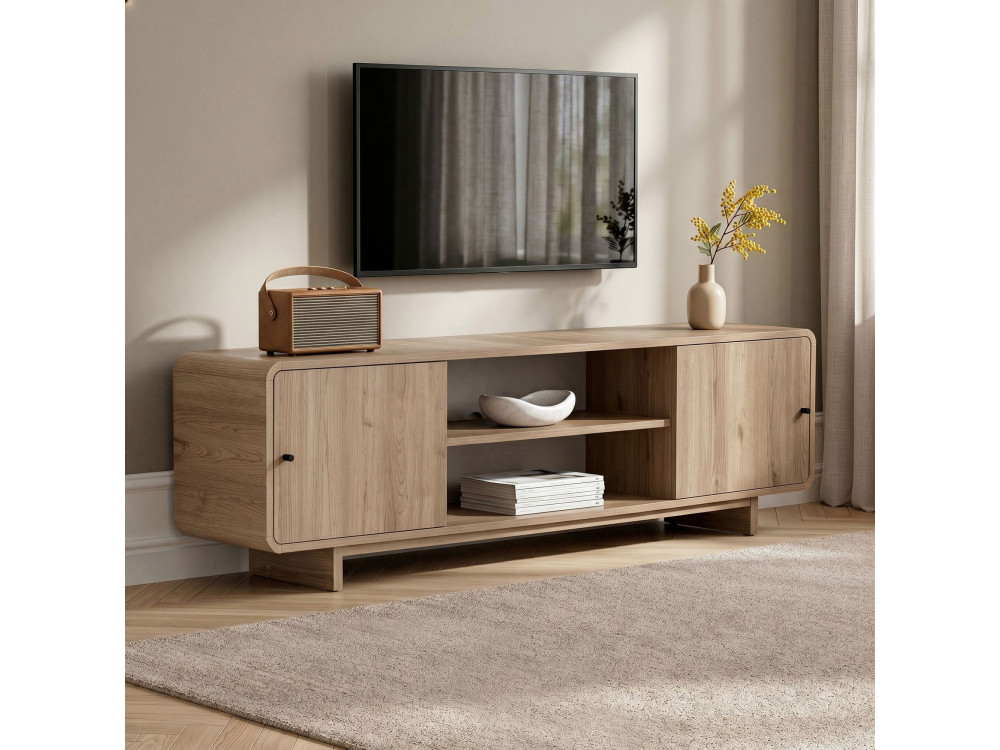 Drewniana szafka pod telewizor „Mirel” – 180 x 34 x 52 cm – dąb